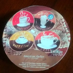 Set of 4; porcelain canape plates/COFFEE ☕#5311-4CNP Brought and Did not Use 🆕